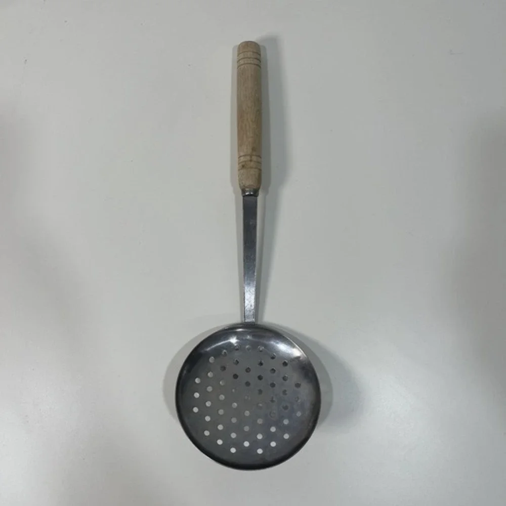 Vintage Stainless Steel Skimmer‎ Spoon Wooden Handle Kitchen Tool Utensil Taiwan